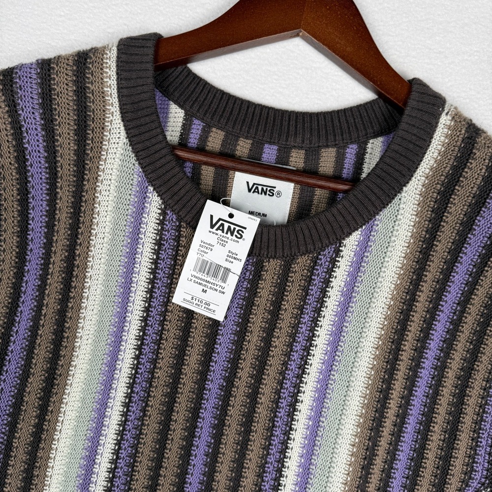 NEW Vans Premium‎ Samuelson Sweater Vest Mens M Brown Purple Stripe Grandpacore